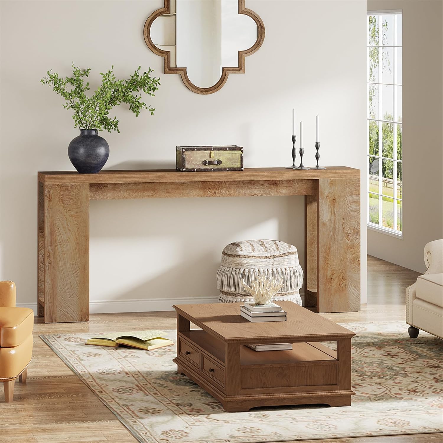 Tribesigns Mesa Consola, 160 x 29,5 x 85 cm, Mesa Auxiliar, Mesa de Sofá de Madera Rústica para Entrada, Pasillo, Salón, Marrón Roble Claro