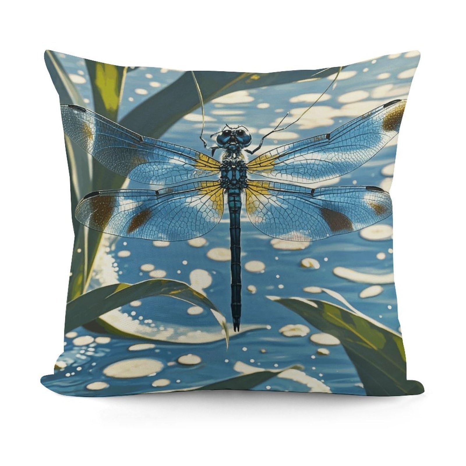 VstaDank Blue Dragonfly Throw Pillow Cover Soft Square Cushion Cover Art Artwork Pillow Covers Mordern Couch Pillow Covers Decorative Cushion Case for Chair Couch Bedroom Living Room