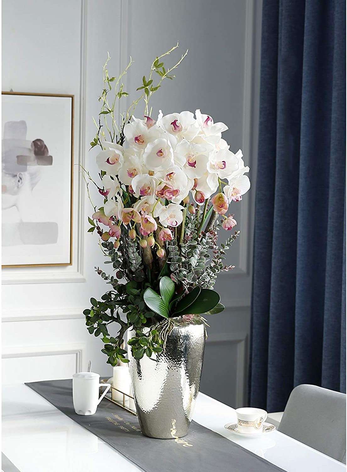 Lot De 2 Orchidées Phalaenopsis Artificielles En Pot Blanc - Plante Décorative Réaliste En Soie Et Plastique