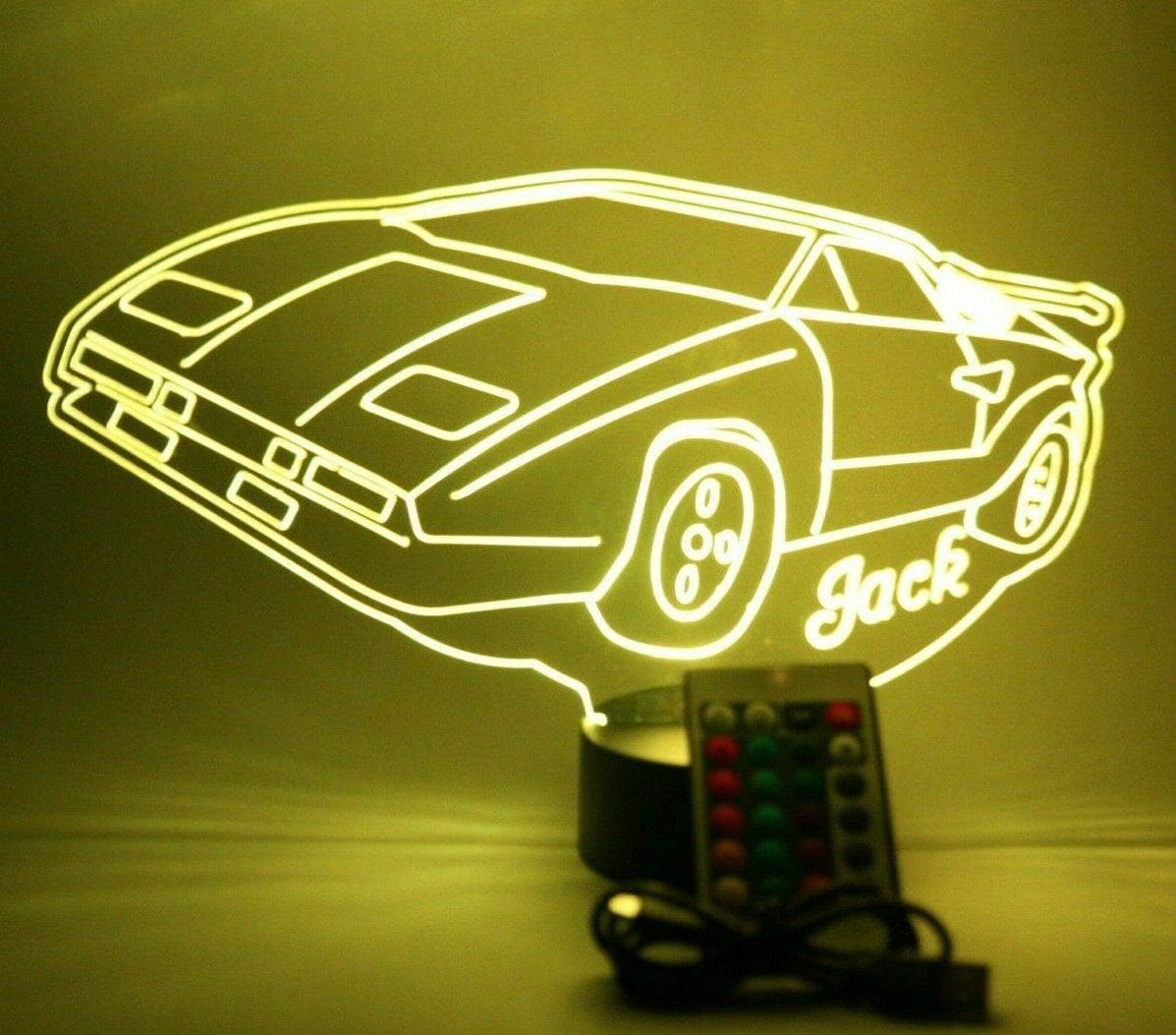 Car Lamp Light Up Lamp Light Lamp LED Personalized Name Free Engraved Race Car Table Lamp - It's Wow, Comes with Remote, 16 Color Options, Dimmer, Great Gift