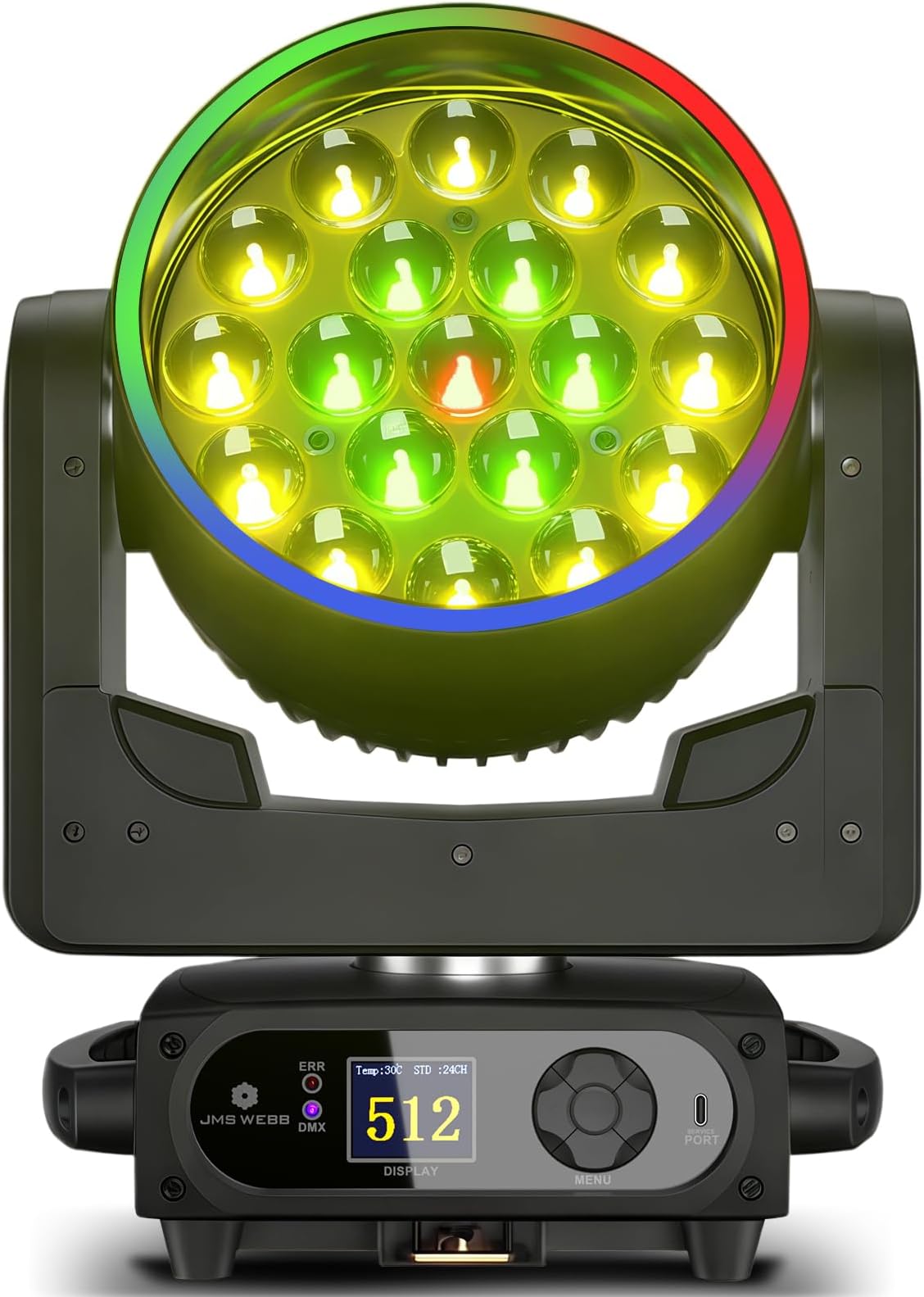 SHEHDS Moving Head Light LED 19x15W RGBW 4in1 B/Wash/Zoom Effect Stage Lights Professional DMX512 & Sound Activated Control DJ Lights for Party Wedding Disco and Nightclub - 1 Pack