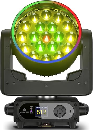 SHEHDS Luz de cabeza móvil LED de 19 x 15 W RGBW 4 en 1 con efecto B/lavado/zoom, luces de escenario profesionales DMX512 y control activado por