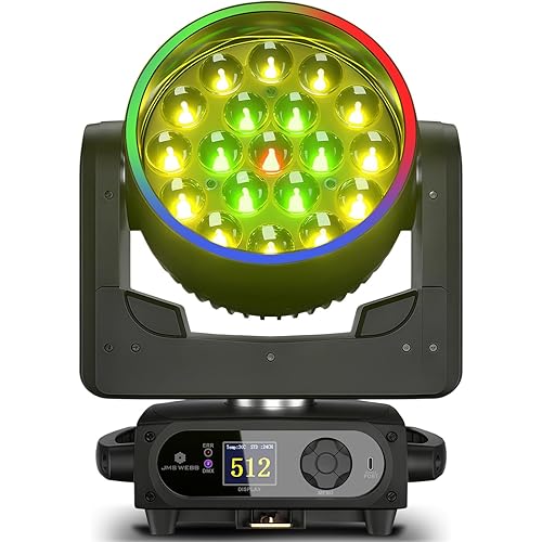 SHEHDS Moving Head Light LED 19x15W RGBW 4in1 B/Wash/Zoom Effect Stage Lights Professional DMX512 & Sound Activated Control DJ Lights for Party Wedding Disco and Nightclub - 1 Pack