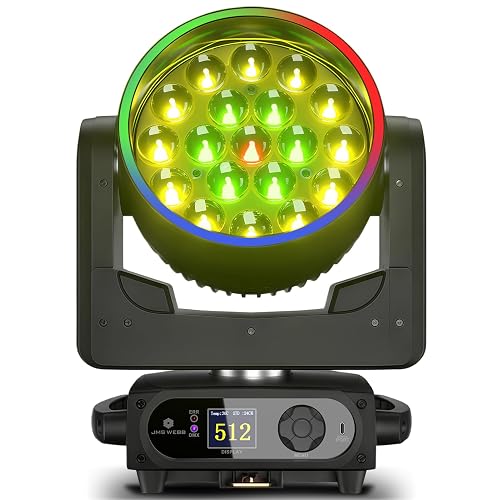 SHEHDS Moving Head Light LED 19x15W RGBW 4in1 Stage Lights | Beam/Wash/Zoom Effect, Professional DMX512 & Sound Activated Control DJ Lights for Party Wedding Disco and Nightclub