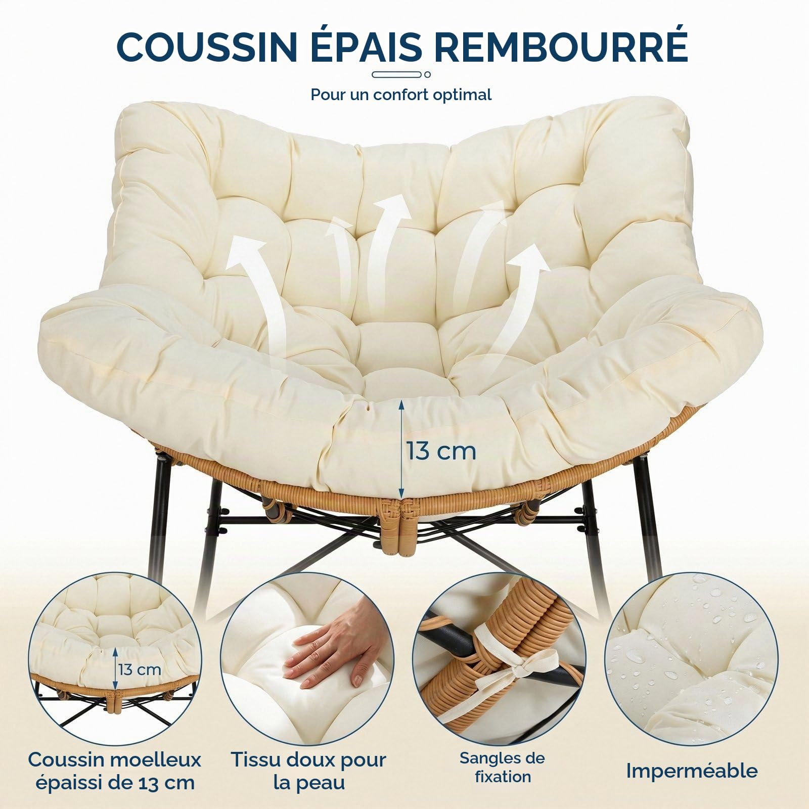 LIFERUN Fauteuil à Bascule XXL, Chaise a Bascule en rotin, Charge 150 kg