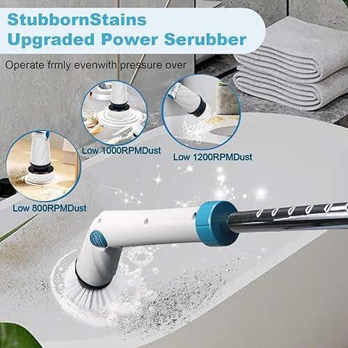 Miniatura 3 de Limpiador eléctrico giratorio, cepillo de limpieza de brazo de extensión ajustable inalámbrico de 1200 RPM con pantalla inteligente, 8 cabezales de