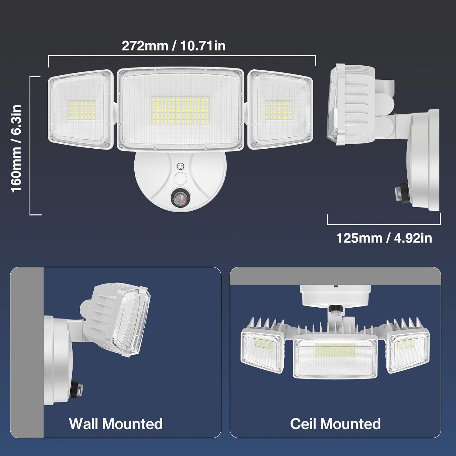 Onforu 100w Dusk to Dawn Outdoor Lighting,11000LM Led Outdoor Light from Dusk Till Dawn,Super Bright Flood Light,IP66 Waterproof Exterior Security White Light Fixture,3 Heads Photocell for Garage,Yard