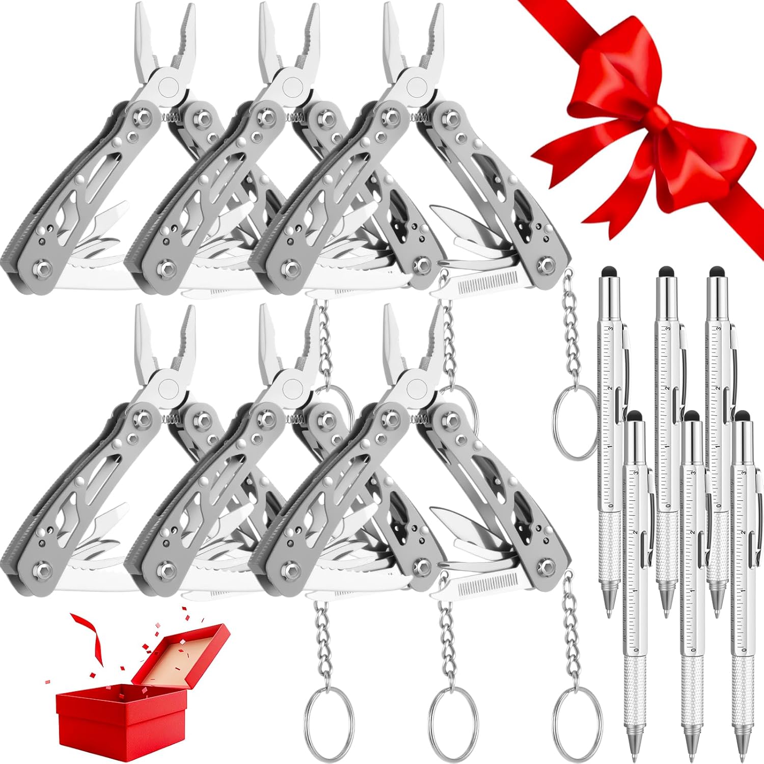 12 Pcs Multi Tool Bulk Christmas Gifts for Men, 6 in 1 Multi Tool Pen, Outdoor Stainless Steel Multitool Pliers Pocket Knife, Bottle Opener, Screwdriver, for Survival Camping Hunting(Silver)