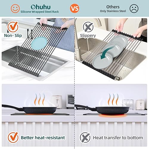 Vista 15 de Ohuhu Escurridor de platos sobre el fregadero, 17.6 pulgadas de ancho x 15.4 pulgadas de largo, organizador de fregadero de cocina, organizador