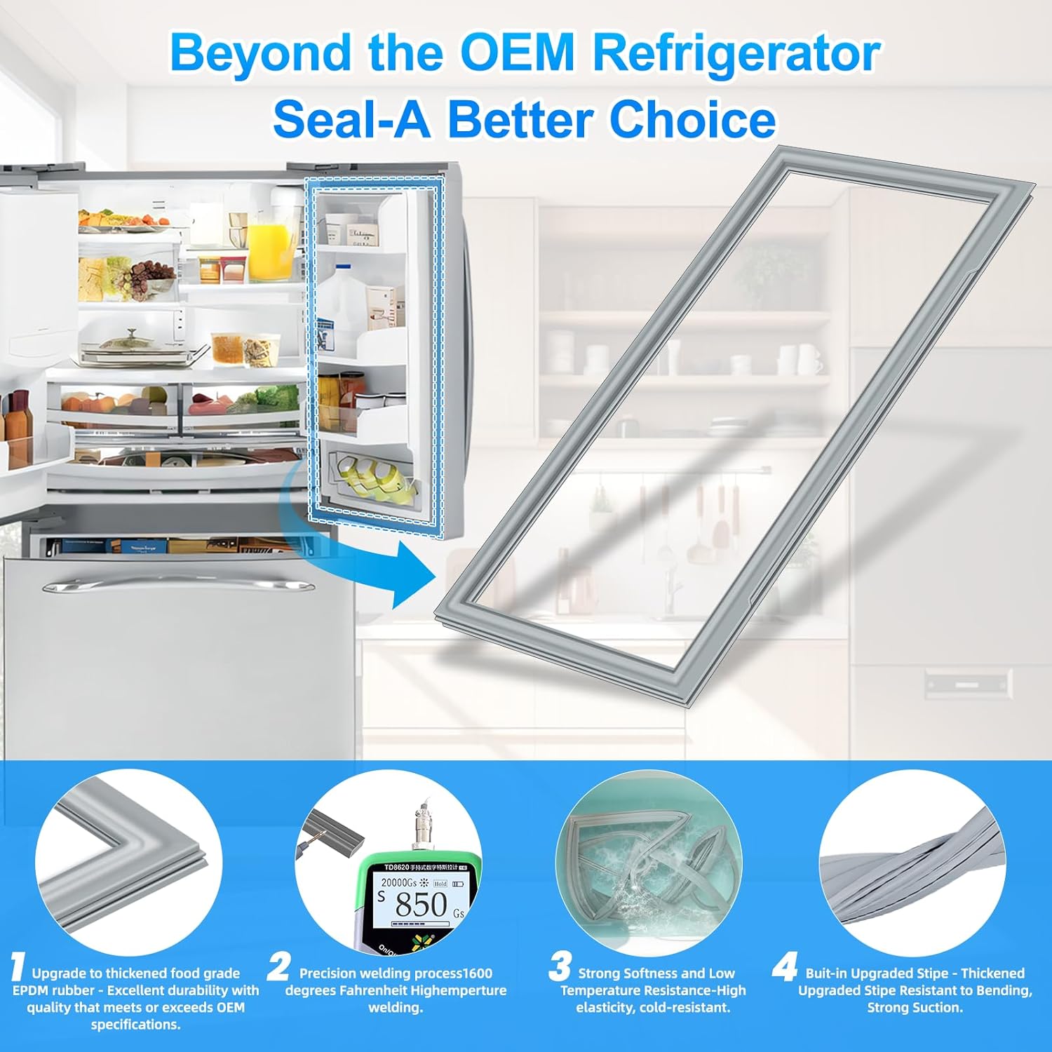Upgraded 36.62"x17.13" WR14X10305 Refrigerator French Door Gasket Replacement Compatible with GE Refrigerator Door Gasket Refrigerator Seal 1557172 AP4485153 PS2371034 EAP2371034 Fridge Seal Gray