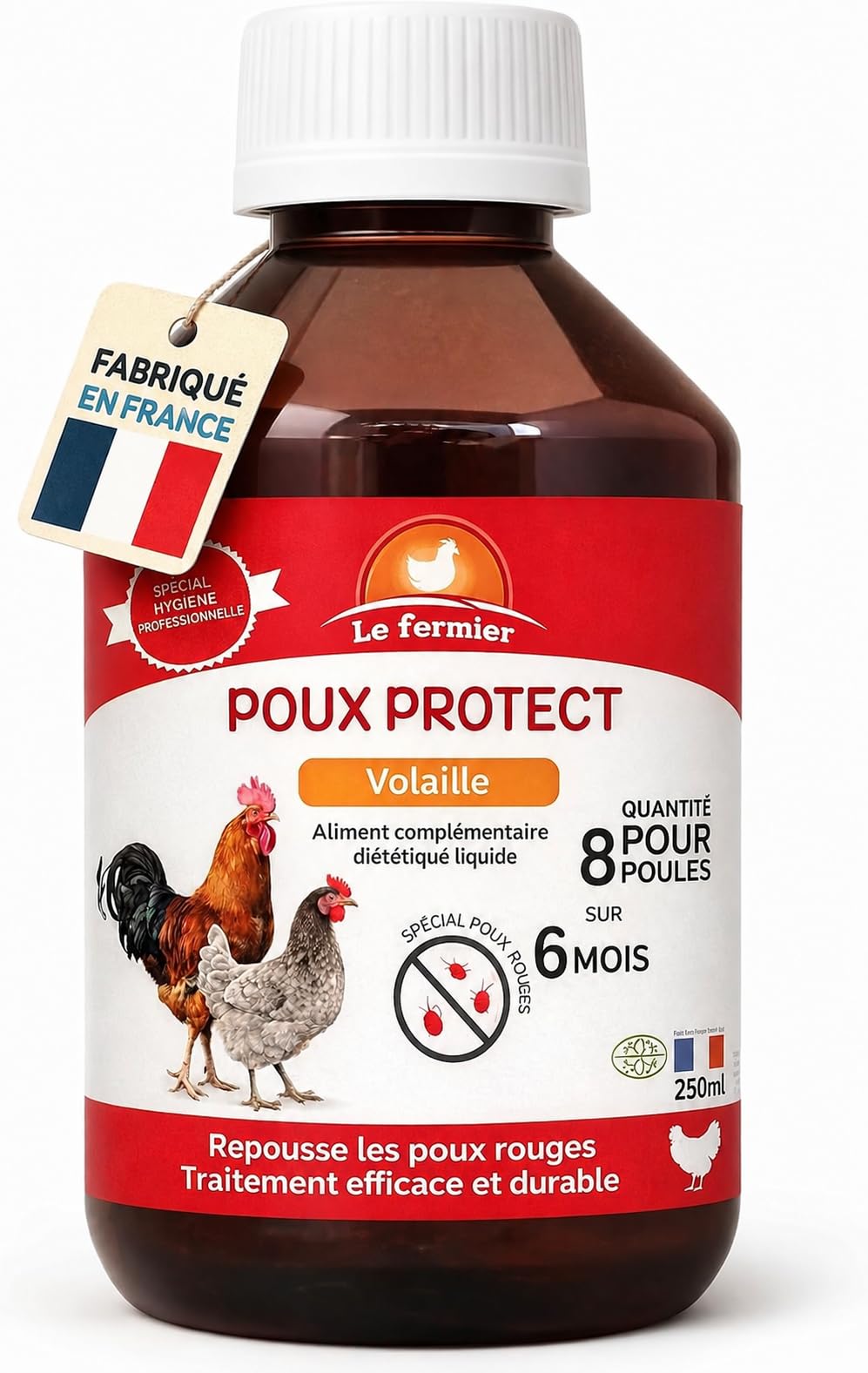 Poux Protect 250 ML – Anti Poux Rouges Poules Naturel – Complément Liquide Volailles – Éloigne Parasites Internes – sans Danger Œufs & Consommation – Poules, Canards, Oies