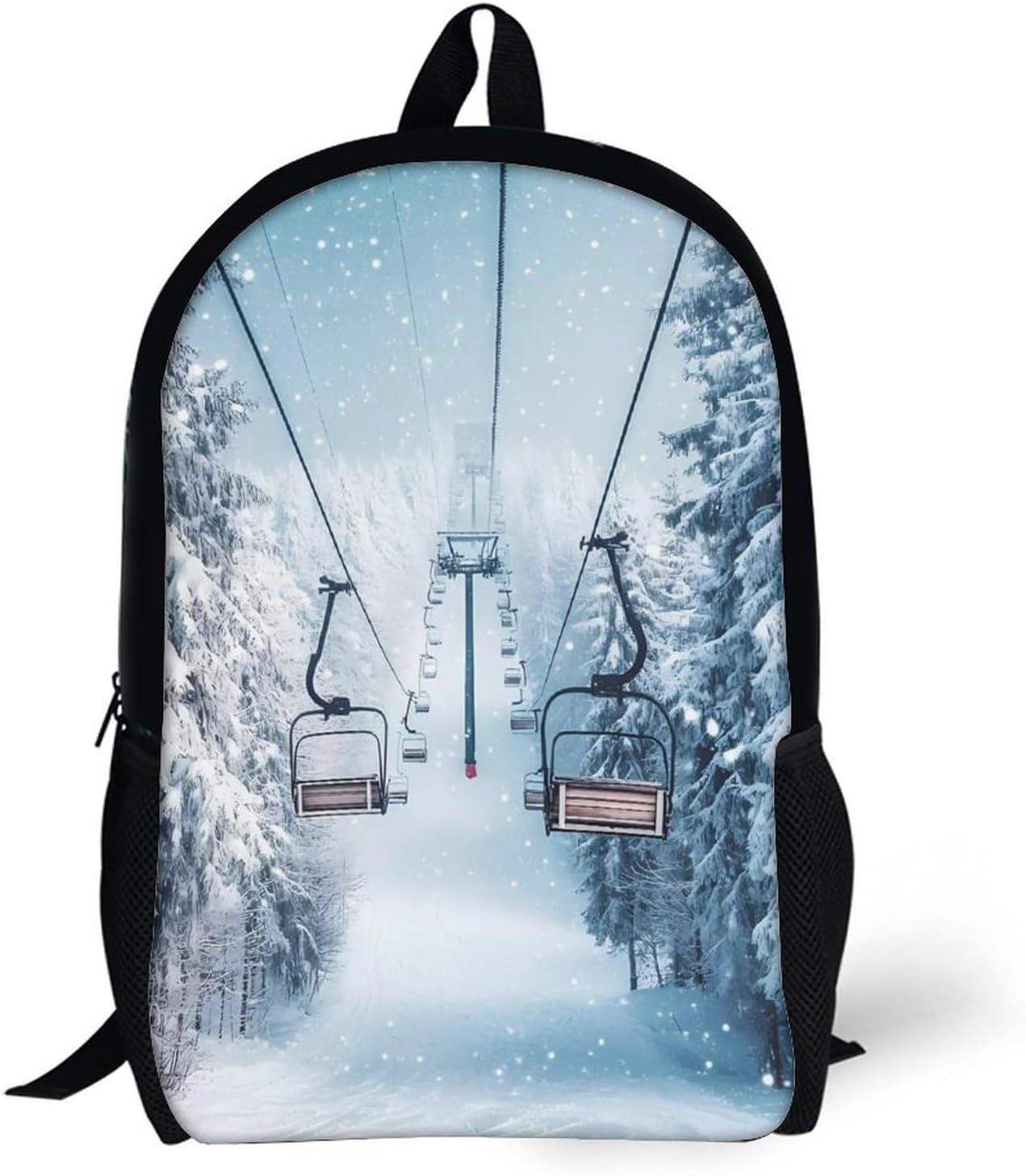 Winter Snowy Ski Skiing Lift Forests Laptop Backpack for Men Women 17 Inch Shoulder Bag Travel Daypack