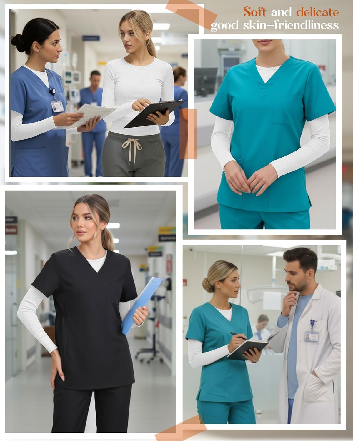 3 Pack Women's Thermal Underscrub Shirts Long Sleeve Crewneck Slim Scrub Top Fleece Basic Layer Nurse Cold Weather