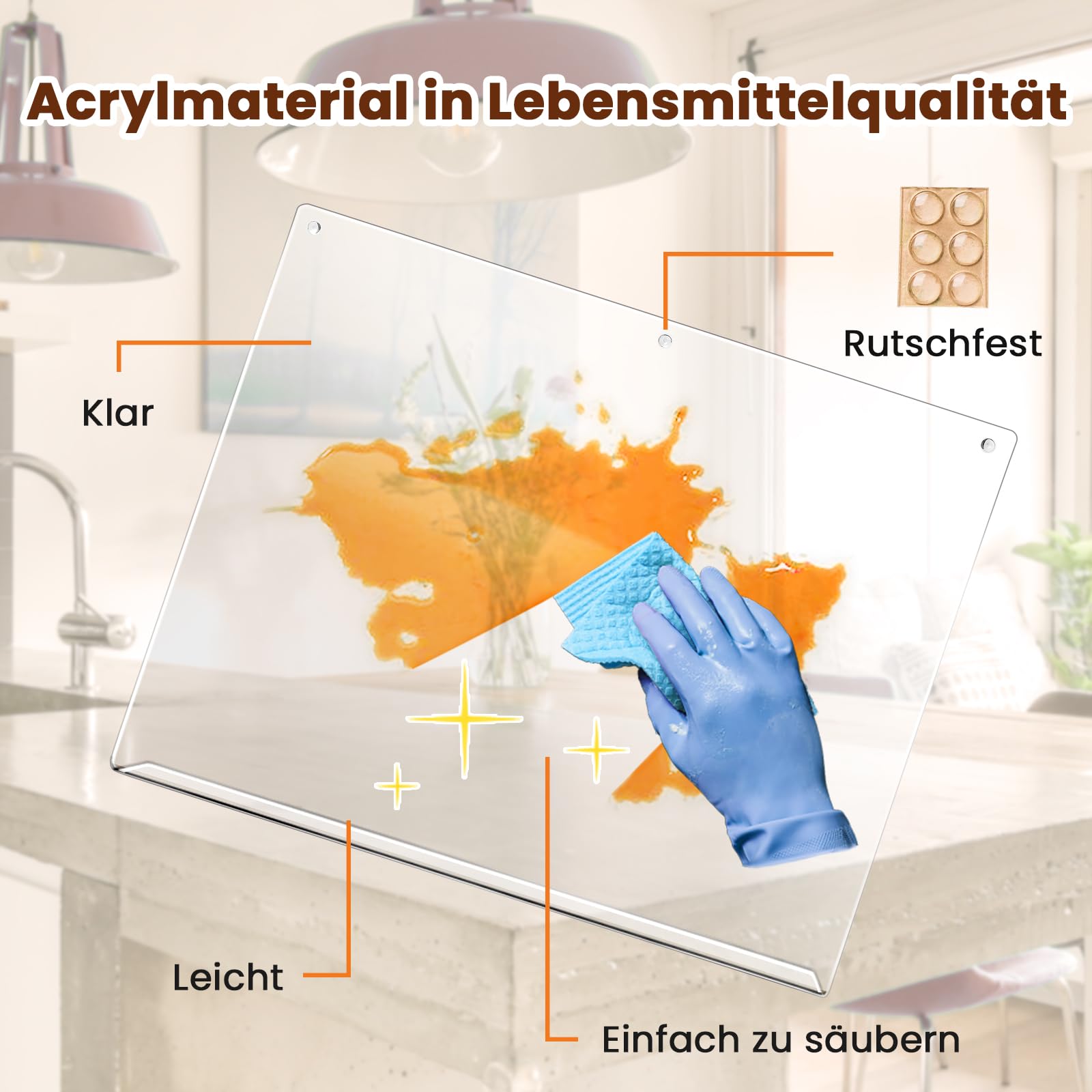Gracenal Acryl Schneidebrett, Cutting Board, Großes Schneidbrett Rutschfest mit Lippe, Schneidebrett Glas Arbeitsplatte Küche Durchsichtig, Geschenk Küche Küchenutensilien, Küchen Gadgets, 60x45cm