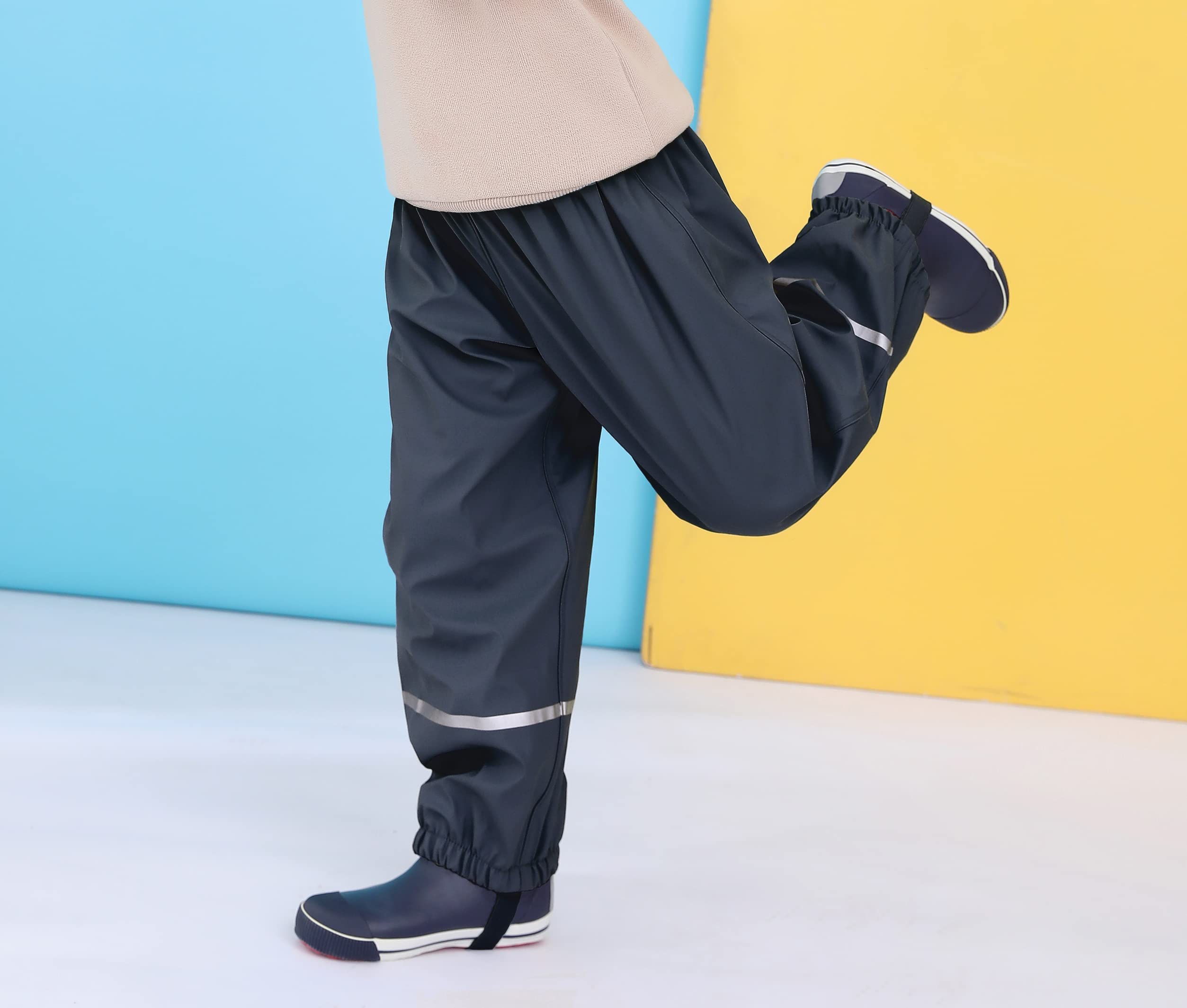 Pantalon de Pluie Enfant PU Doublure en Polaire Garçons Filles Pantalon imperméable Doublé en Molleton Vêtements De Pluie Mixte Enfants Bebe