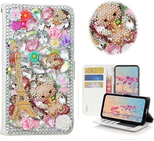 STENES Bling - Funda tipo cartera para teléfono compatible con Nokia G100, elegante, hecha a mano, 3D, hecha a mano, torre Eiffel, oso de mariposa,