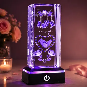 Crystal Love Keepsake with LED Base, Romantic Gift for Couples
