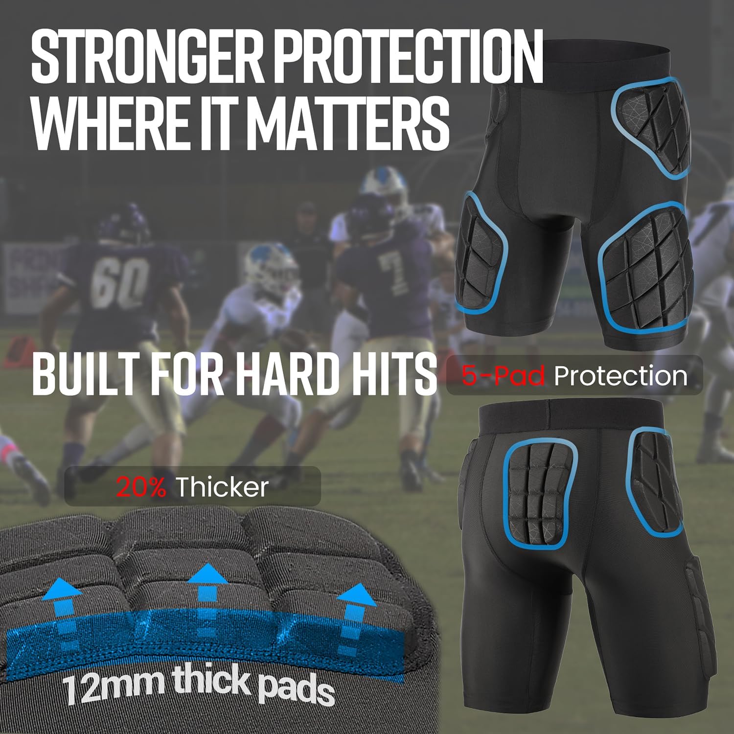 Football Girdle for Men 5 pad Girdle Football Men Hip Thigh Pads Shorts for Football Rugby Lacrosse - Image 4