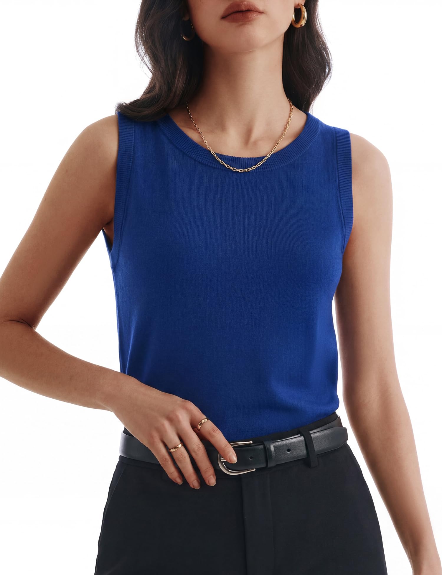 C202 Sleeveless Womens Tank Tops Wool Blend Dressy Summer Sweaters Going Out Cute Loose Fit Vest, Sapphire Blue X-Small