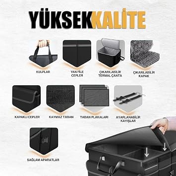 HAEGS Araç Bagaj Düzenleyici, Soğutucu Çantalı Bagaj Organizer Sağlam Katlanabilir, Otomobil ve SUV`lar için, Cepli, 3 Ana Bölmeli, 100L: 90x40x28 cm - Gri