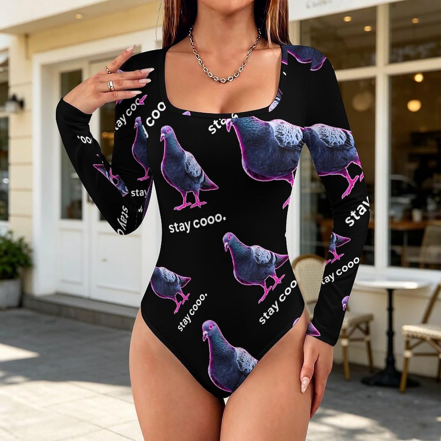 Funny Pigeons Birds Women's Bodysuits Long Sleeve Top 5XL