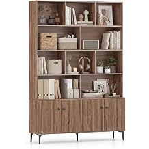 GIANTEX 68.5" Tall Bookcases and Bookshelves with 4 Doors, Floor Standing 5 Tier Bookshelf Display Shelves, Bookcase with Storage Cabinet, Decor Furniture for Home Office,Living Room, Walnut