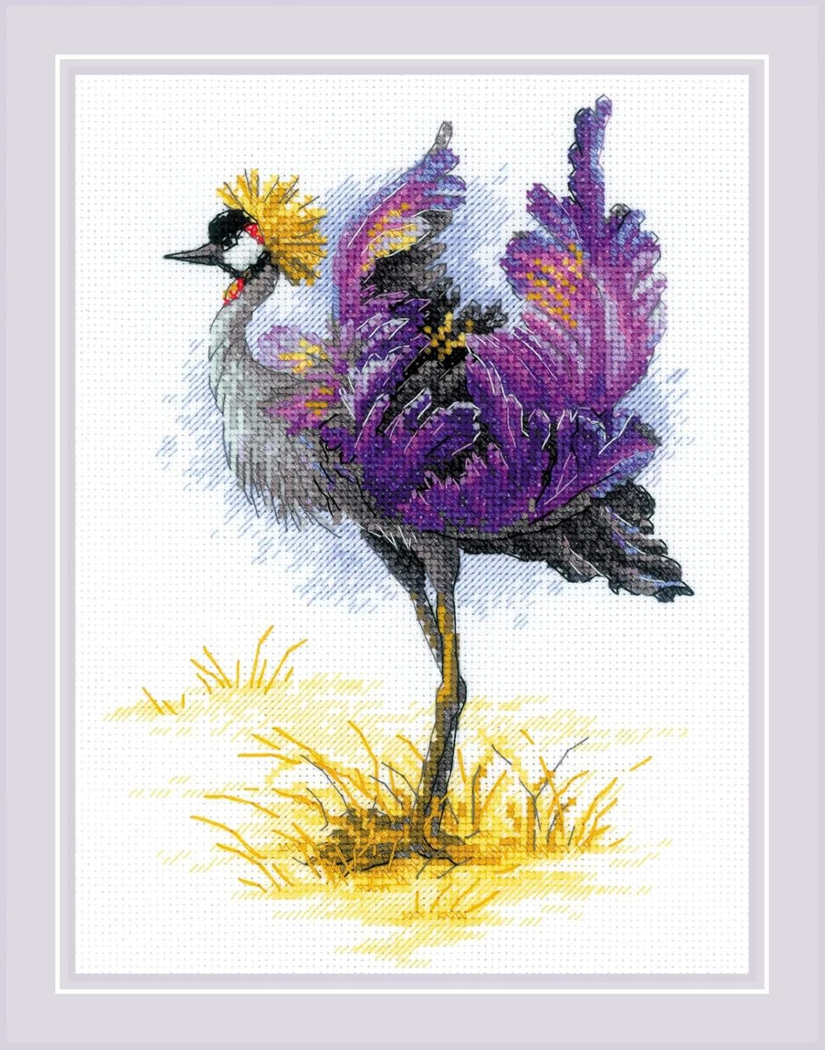 RIOLIS - Crowned Crane 2212, Cross Stitch Kits 7" x9½, Cross Stitch Kits for Beginners & Advanced, Crossstitching Kit Adult, Embroidery Counted Stitching Kit