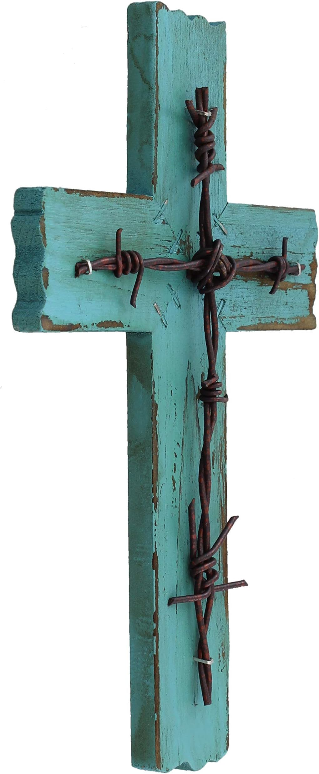 RWI Simple 10 1/2" Weathered Wood & Barbwire Decorative Wall Cross - Shabby Chic Chalk Paint Look