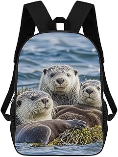 17 Inch Sea Otter Family Travel Backpack for Women Men, 20L Casual Daypa...