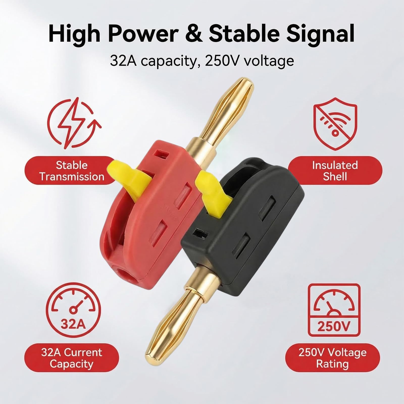 Fiches Banane 4 mm, 10 Pièces Connecteurs Banane 32A pour Enceintes HiFi, Amplificateurs et Câbles de Haut-Parleur - Compatible avec Fiches Banane Enceinte pour Une Connexion Audio Fiable