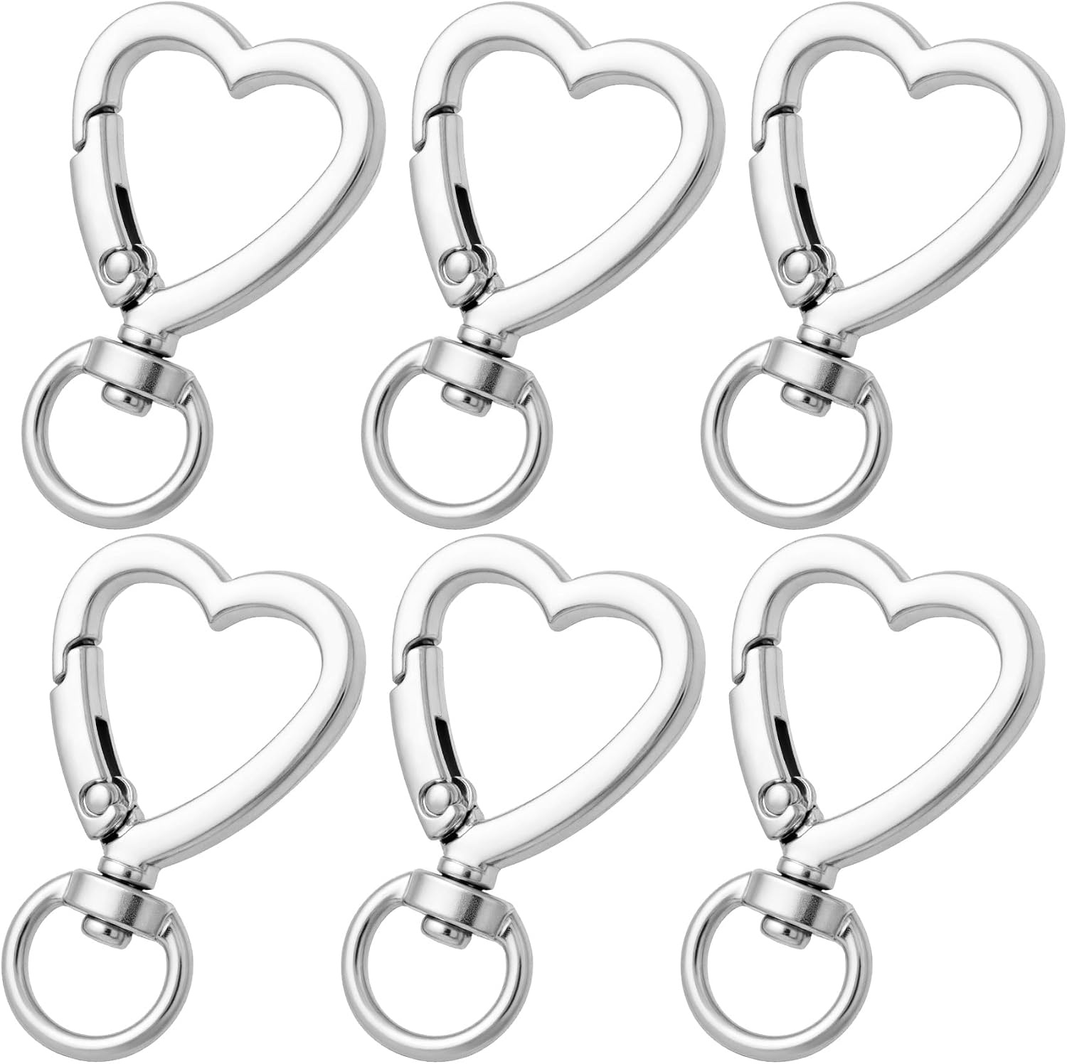 OIIKI 6PCS Heart Shape Keychain Clip, Silver Heart Spring Snap Hook, Cute Lobster Clasp DIY Hanging Buckle Accessories for Keys, Bags