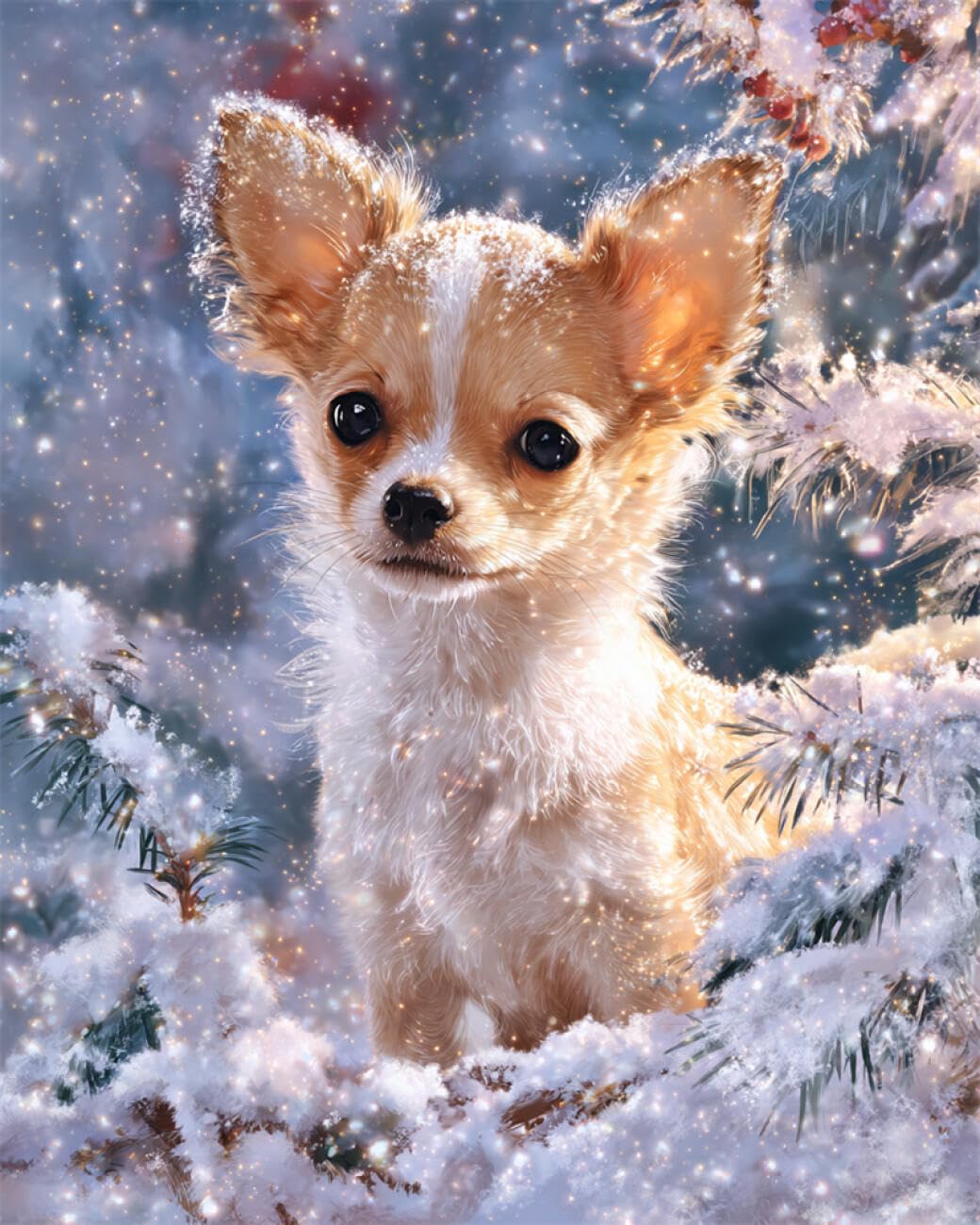 RKFLGEW DIY Bead Embroidery Kits Chihuahua in The Snow 40x50cm