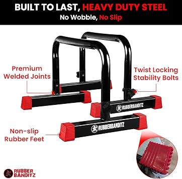 Rubberbanditz Parallette, Parallel Bars & Dip Station, Home Gym Essentials for L-Sit, Calisthenics, and Upper Body Workouts, Heavy Duty Ideal for Push Ups, Dips, Handstands & Gymnastics | Pack 1