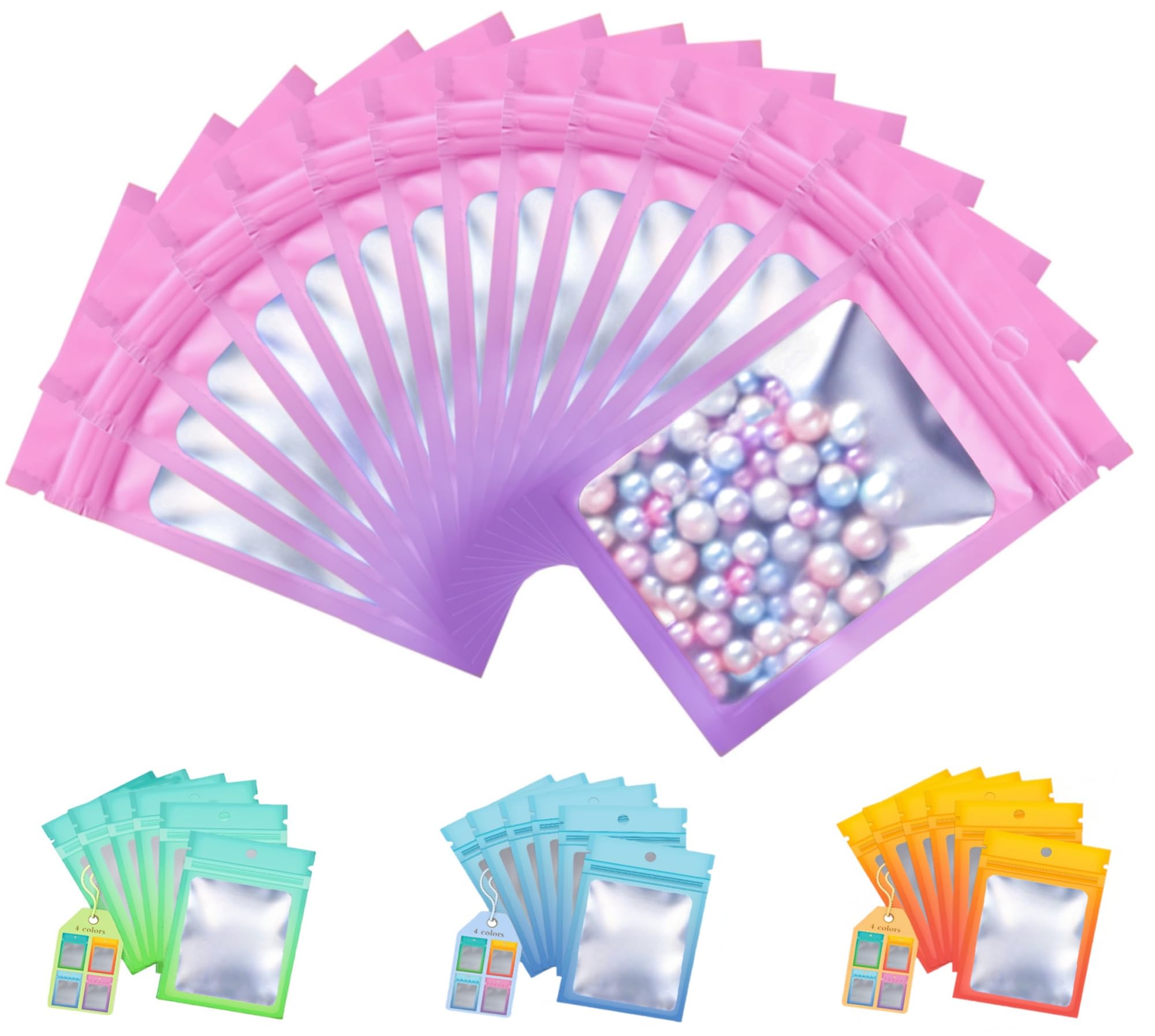 Plaphy 100Pcs Resealable Mylar Bags with Window, Ziplock Bags (7 x 10 cm)
