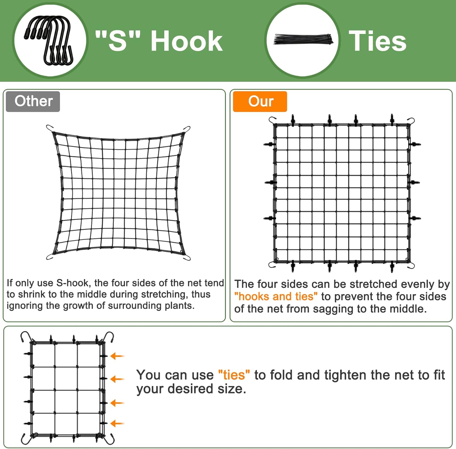 2 Pack 4x4 Trellis Netting for 4x4/8x4 Grow Tent, Heavy Duty Elastic Scrog Net with Hooks for Indoor Plant Growing Tents, Flexible Trellis Net Support for Hydroponics,Outdoor Climbing Plant