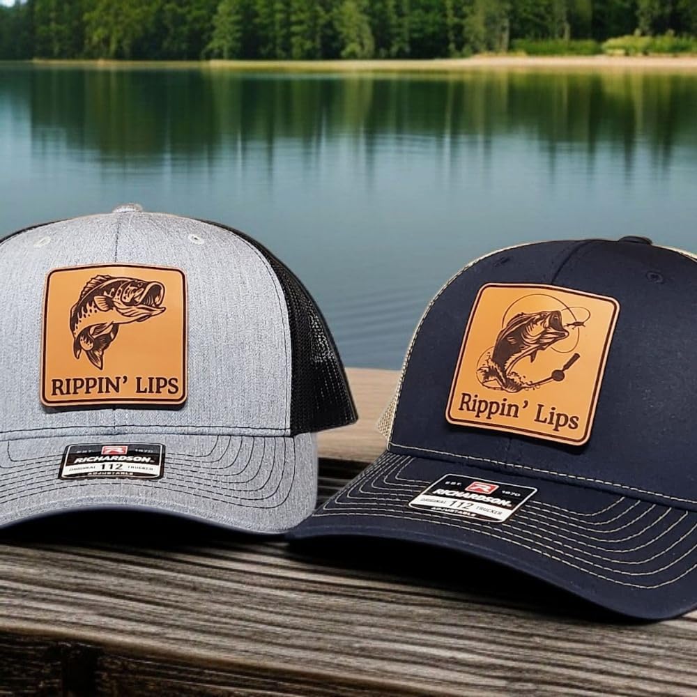 Rippin’ Lips Fishing Hat - Funny Trucker Hat for Fishermen - Great Gift for Dads, Bass Anglers, and Outdoorsy Guys - Adjustable Snapback - Camo Fishing Hat