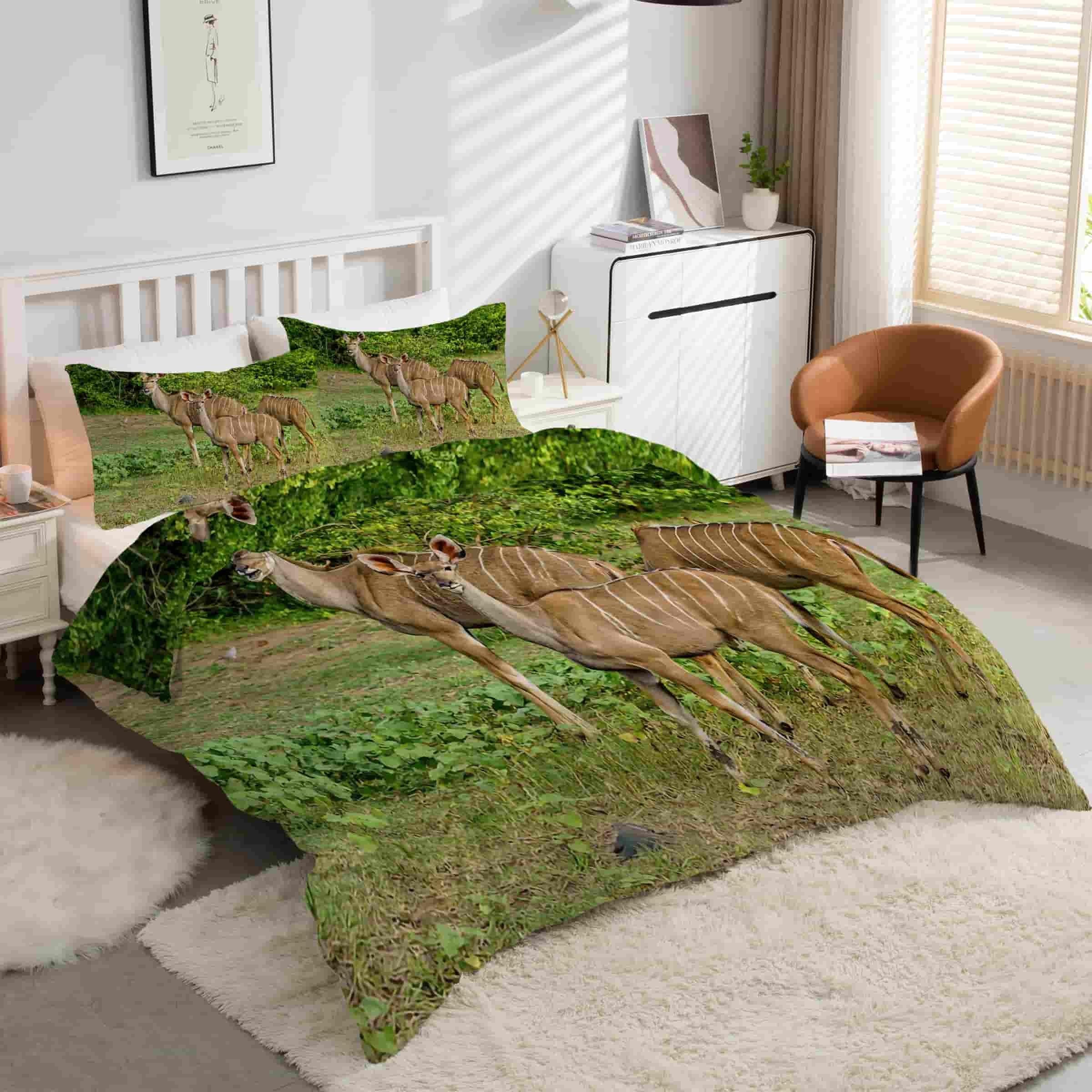 Housse de couette 220x240 microfibre douce motif animaux et taies kK1043