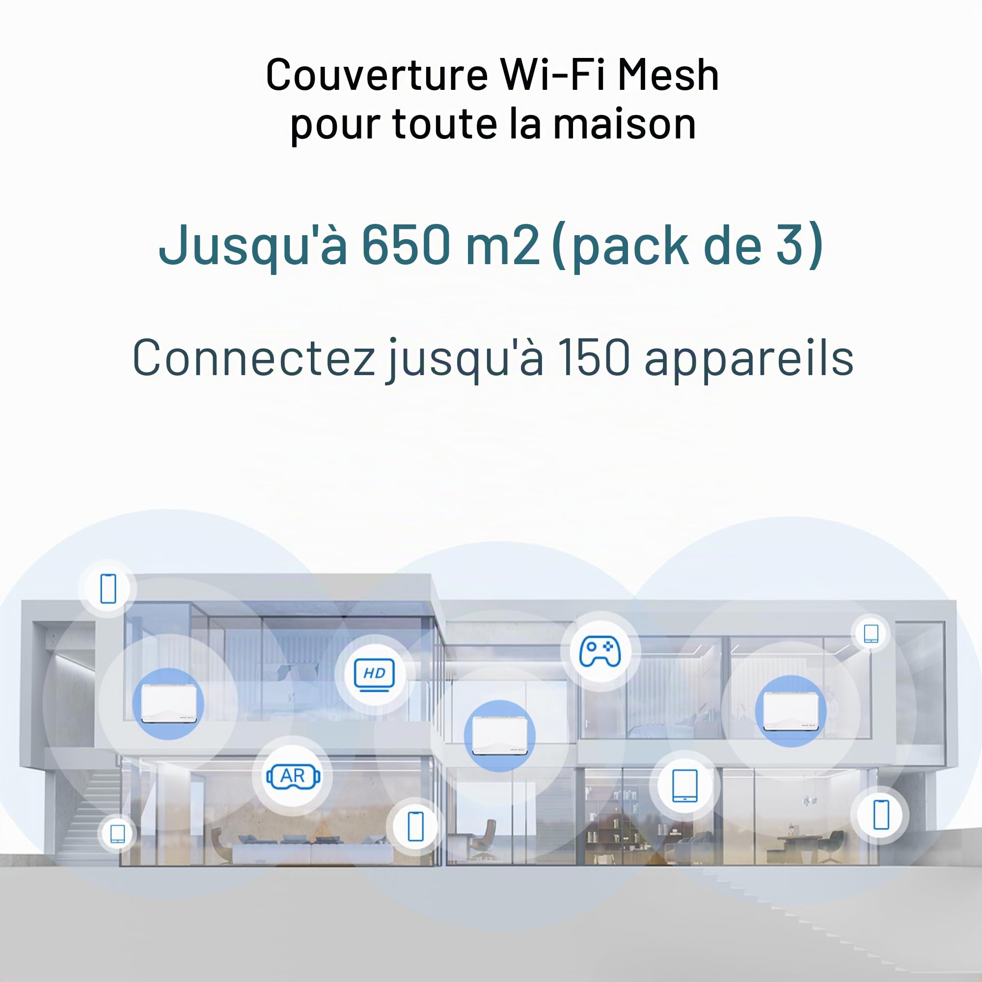 MERCUSYS TP-Link Routeur WiFi 7 Mesh BE3600Mbps Double Bande, 1 Port 2,5G + 2 Ports Gigabit, Couverts jusqu'à 650m², Connectez 150 appareils, Compatible Toutes Les Box Internet, Halo H27BE(3-Pack)