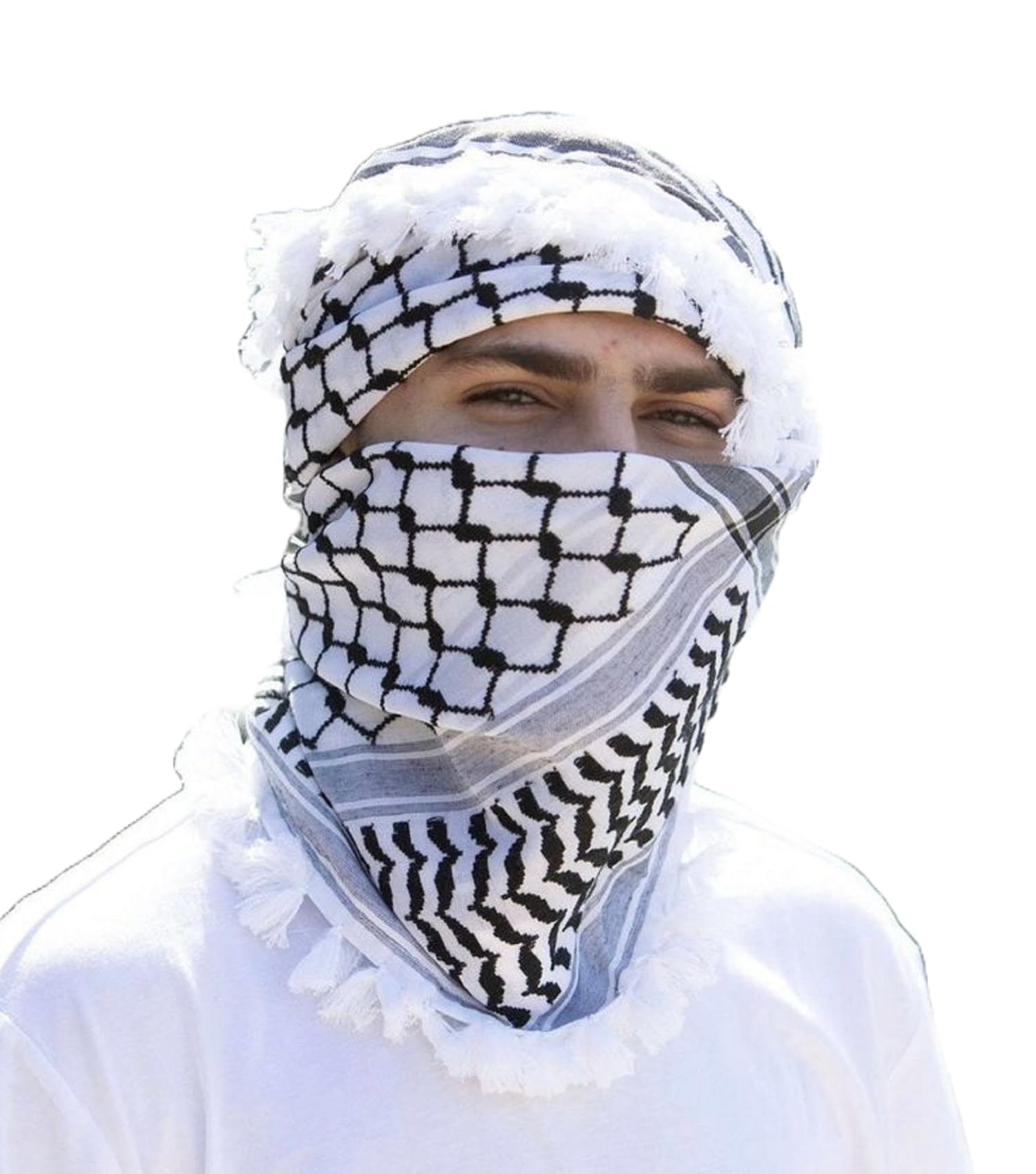smspidyArab Keffiyeh Shemagh Original Palestine Scarf Kufiya Arafat Cotton Hatta Scarf Bandanas Iraq Desert Scarf - 100% Cotton Keffiyeh Scarf Wrap for Men And Women White