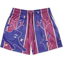 BOOMLEMON Mens Mesh Graphic Print Shorts Summer Basketball Running Shorts Retro Casual Cool Streetwear Short Pants
