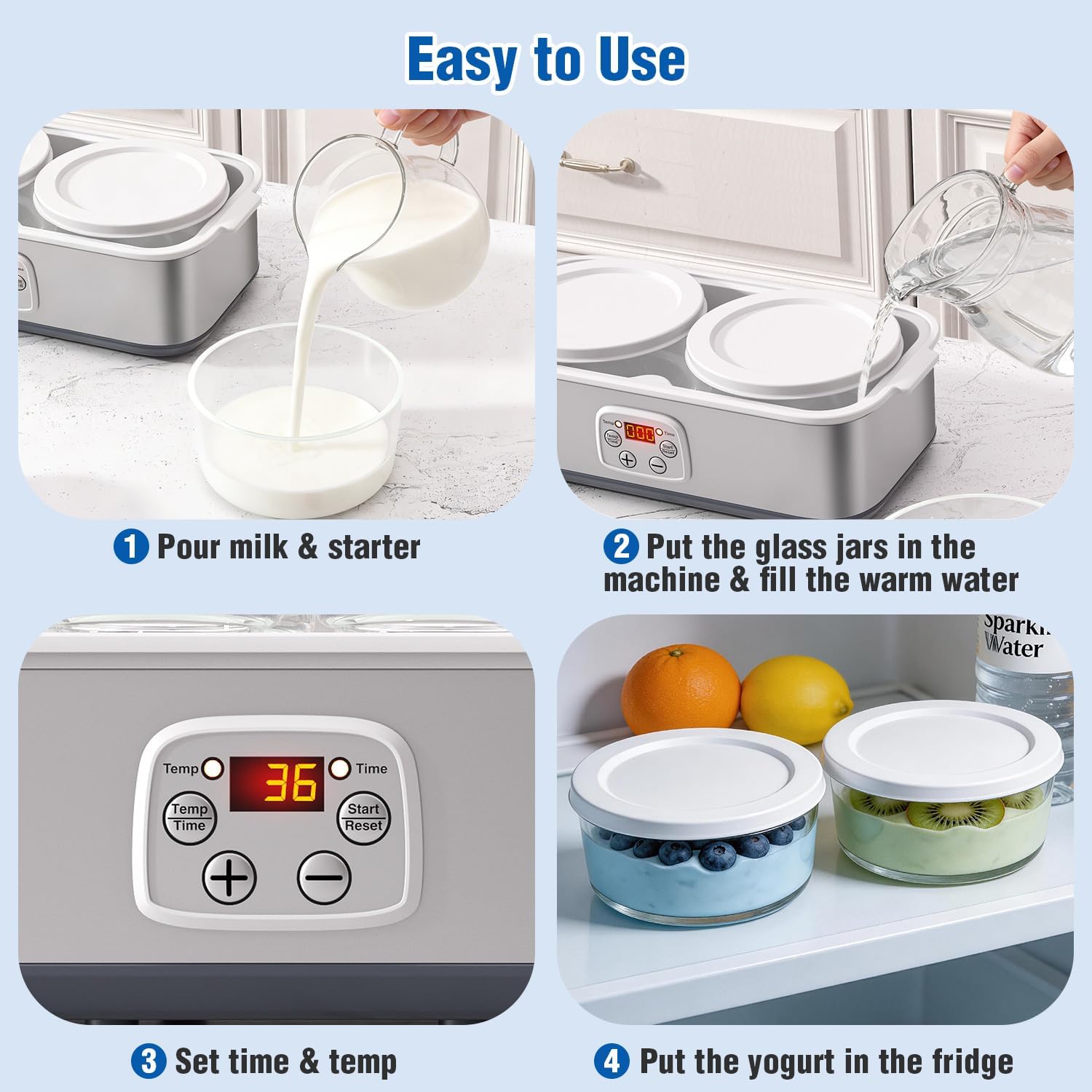 HOPERAN Yogurt Maker with Adjustable Time and Temp Control, Yogurt Maker Machine with Automatic Shut-Off & Constant Temper for Homemade Probiotic, Greek Yogurt, BPA-Free 2 Bowls