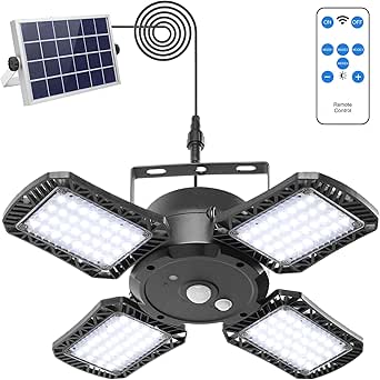 Solar Shed Light Indoor Outdoor,1000LM 128LED Solar Pendant Light with Remote &amp; 4 Lighting Modes, Solar Security Motion Sensor Lights for Home Yard Barn Gazebo Patio Garage IP65 Waterproof