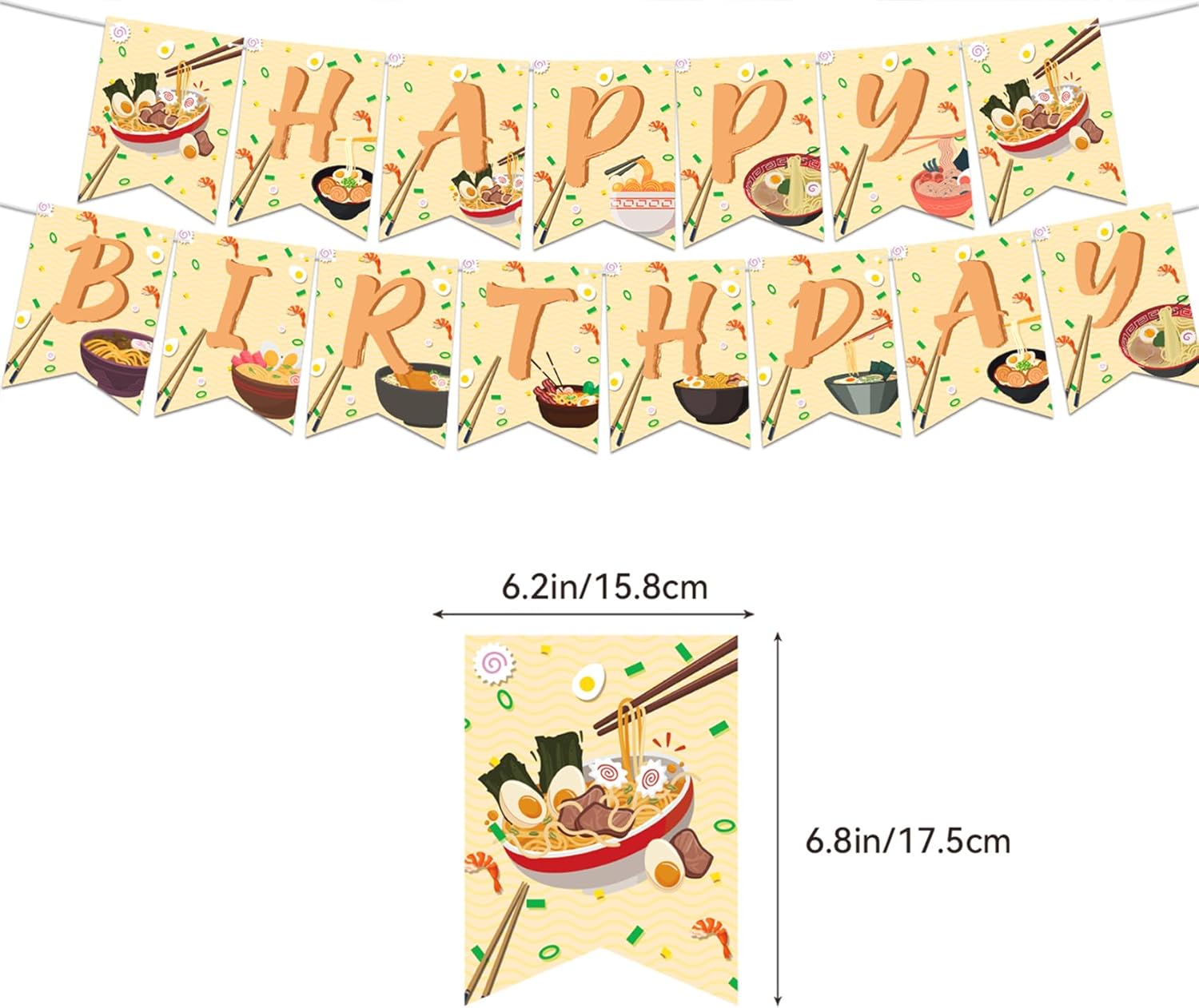 Ramen Party Decorations Japanese Noodles Birthday Decorations Includes Happy Birthday Banner Cupcake Toppers Cake Topper Spirals Balloons for Ramen Noodles Party Supplies - Image 3