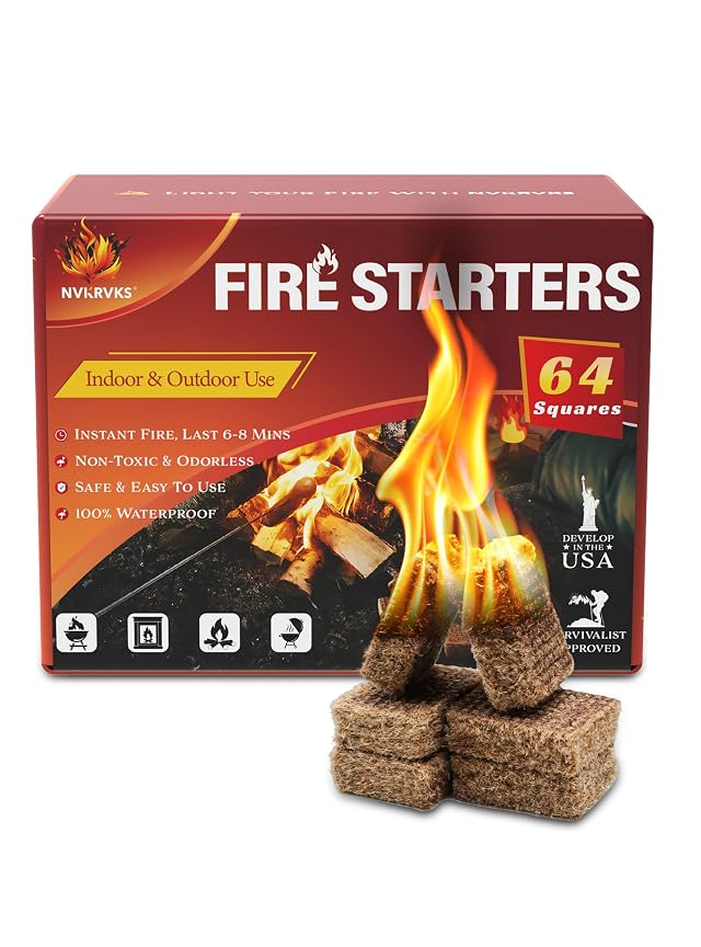 Fire Starter Easy-Burning Fire Starter Squares for Wood Stoves Campfires Grill Pit and Fireplace Natural Waterproof BBQ Fire