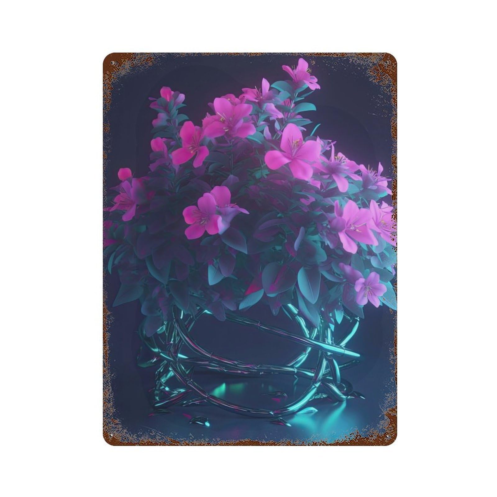 Crown of Thorns Vintage Wall Sign 15.7"x11.8", Rust Effect Metal Decor for Basement, Hobby Room And Garage Decor