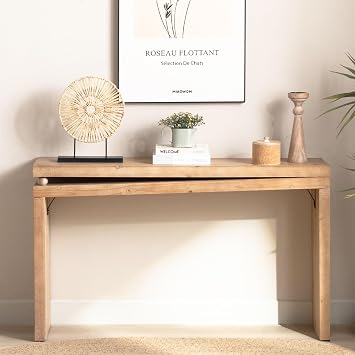 53-Inch Retro Console Table Wooden Rectangular Sofa Table Behind Couch, Rustic Accent Entryway Table for Hallway Living Room, Solid Wood Beads Decoration