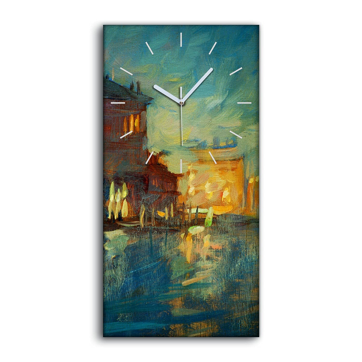 Horloge sur toile silencieuse Venise sans tic-tac 30x60 décoration art moderne