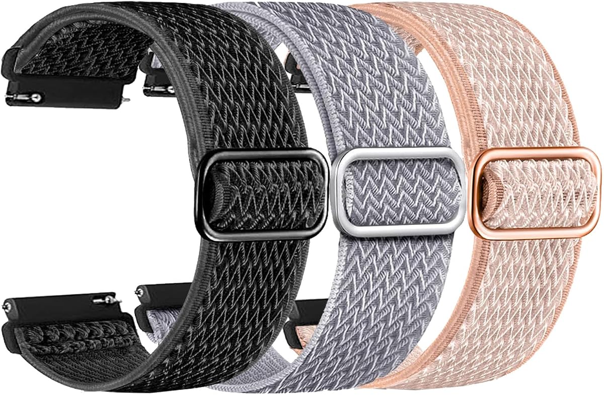 GloryFit Smart Watch Bands, 22mm Width Watchbands for GloryFit T80 T70 T60 T50 P99 P98 Smartwatch, Stretch Elastic Nylon Watch Straps Replacement Wristband Adjustable Straps Fabric Breathable (3-PACK)