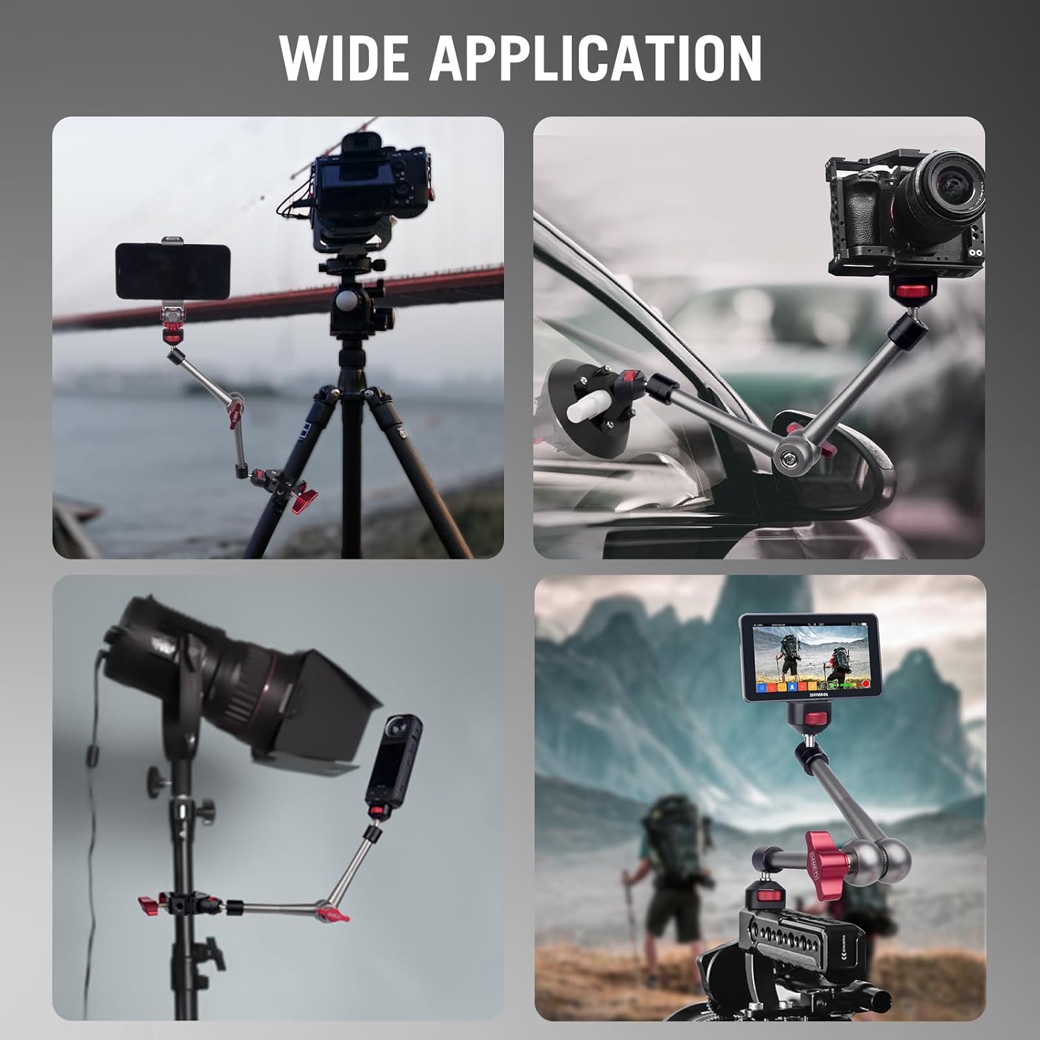Came-TV 11" Articulating Magic Arm Camera Mount with 360° Ball Heads & 1/4 Screws & Locating Pins, Aluminum Camera Magic Arm Articulating Arm for Monitor Video Light Camera Cage Rig (64002)