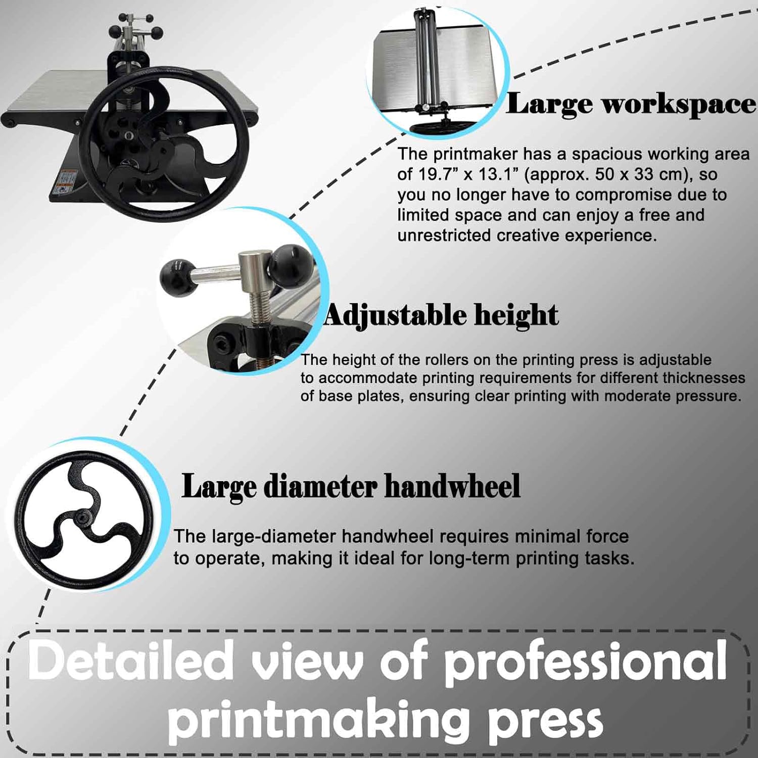 13.1" x 19.7" Manual Slab Roller Printmaking Press Machine for Copperplate Woodblock Printing, Studio Printing Tabletop Studio Press, Adjustable Height, for Gravure & Relief Printing